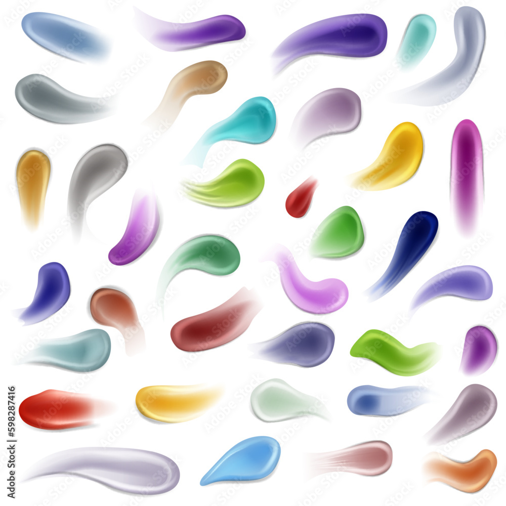 Cream smears. Scrub and gel smears swatch set. Cosmetics product. Realistic 3d skin care products swatches vector set Cream smears. Scrub and gel smears swatch set. Cosmetics product. Realistic 3d skin care products swatches vector set