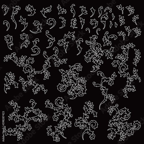 A collection of ornamental materials composed of curved lines,