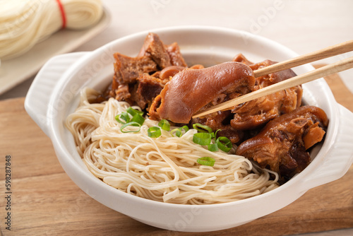 Taiwanese traditional food pork knuckle with vermicelli.