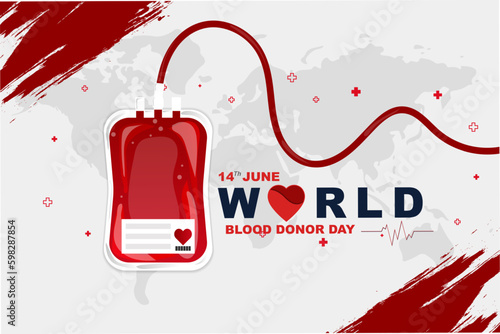 World blood donor day June 14th, greeting card or poster design, flat vector illustration