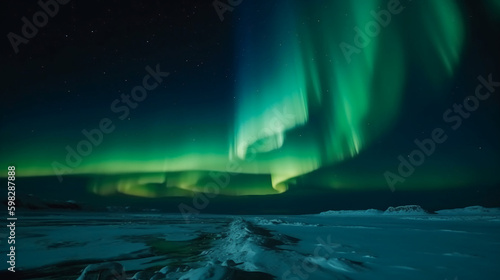 photo of aurora in the north pole. AI generative