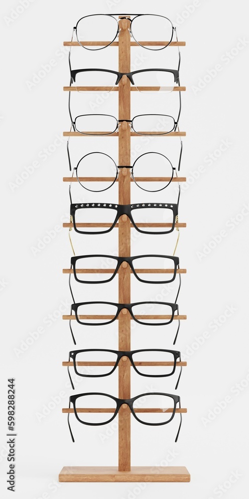 Realistic 3D Render of Glasses on Stand Realistic 3D Render of Glasses on Stand