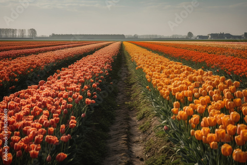 A picturesque view of colorful tulips in the Netherlands. Ai generated.