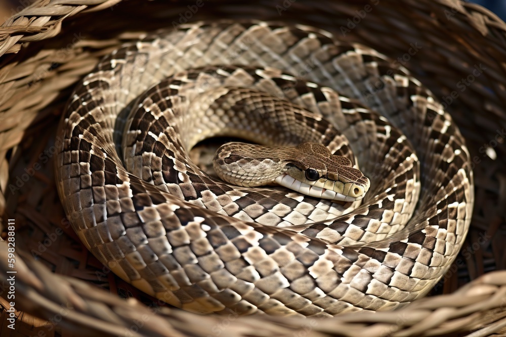 Obraz premium A snake coiled up in a baske