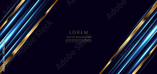 Abstract luxury dark background with golden light blue diagonal gold lines. Template premium award design.
