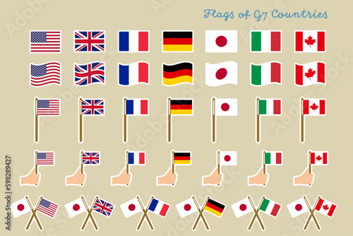 G7サミット参加国の国旗セット（白フチつき）