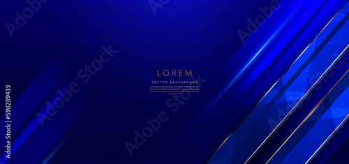 Abstract elegant dark blue background with golden line and lighting effect sparkle. Luxury template award design.