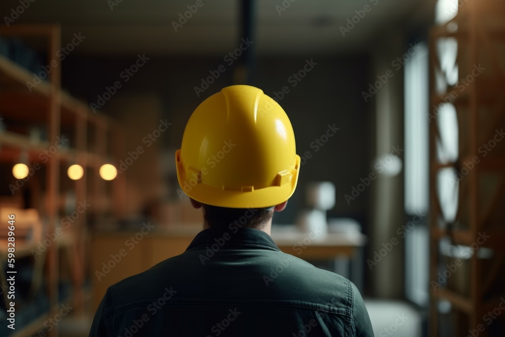 Worker with yellow helmet. Generate Ai Worker with yellow helmet. Generate Ai
