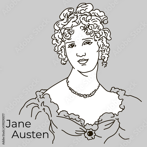 Jane Austen was an English writer, harbinger of realism in British literature, satirist, wrote so-called novels of manners. Vector

