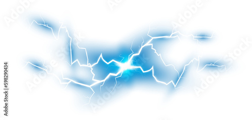 Blue Thunderstorm with lightning and clouds. Discharge electrical current. Charge current. natural phenomena. PNG.