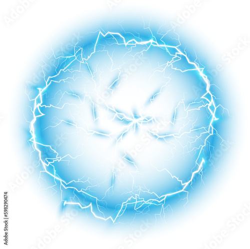 Obraz na plátně Blue Ball lightning on a transparent background