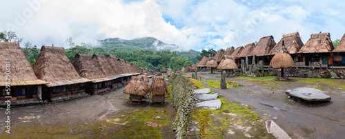 panoramic view of bena thatched village photo