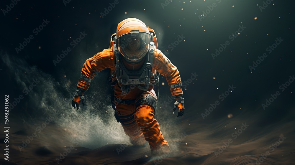 Fototapeta premium An astronaut runs from the Martian storm, Generative AI