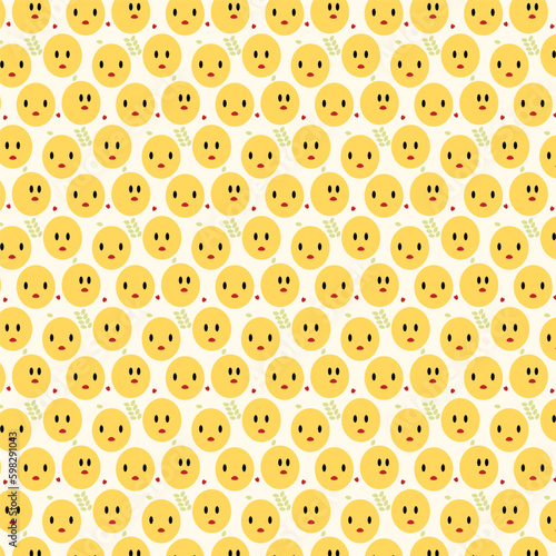 Vector seamless pattern with happy smileys colorful. Smiling emoticons. Hand drawn trendy Vector illustration for kids.