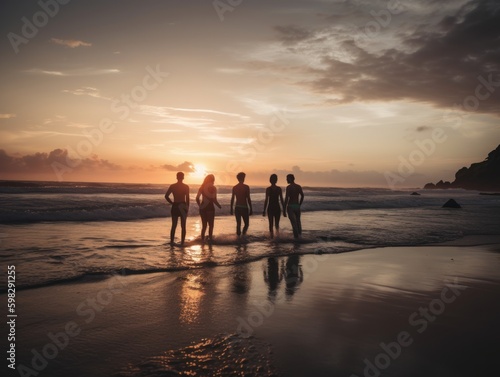 A Group of Friends Enjoying a Beach Sunset