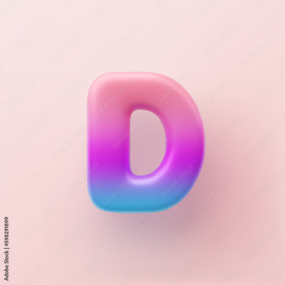 3D Colorful Gradient letter D on a light background 3D Colorful Gradient letter D on a light background