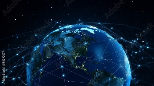 night earth global virtual internet world connection of metaverse technology network digital communication and worldwide networking on connect 3d background  earth globe with space  Generative AI