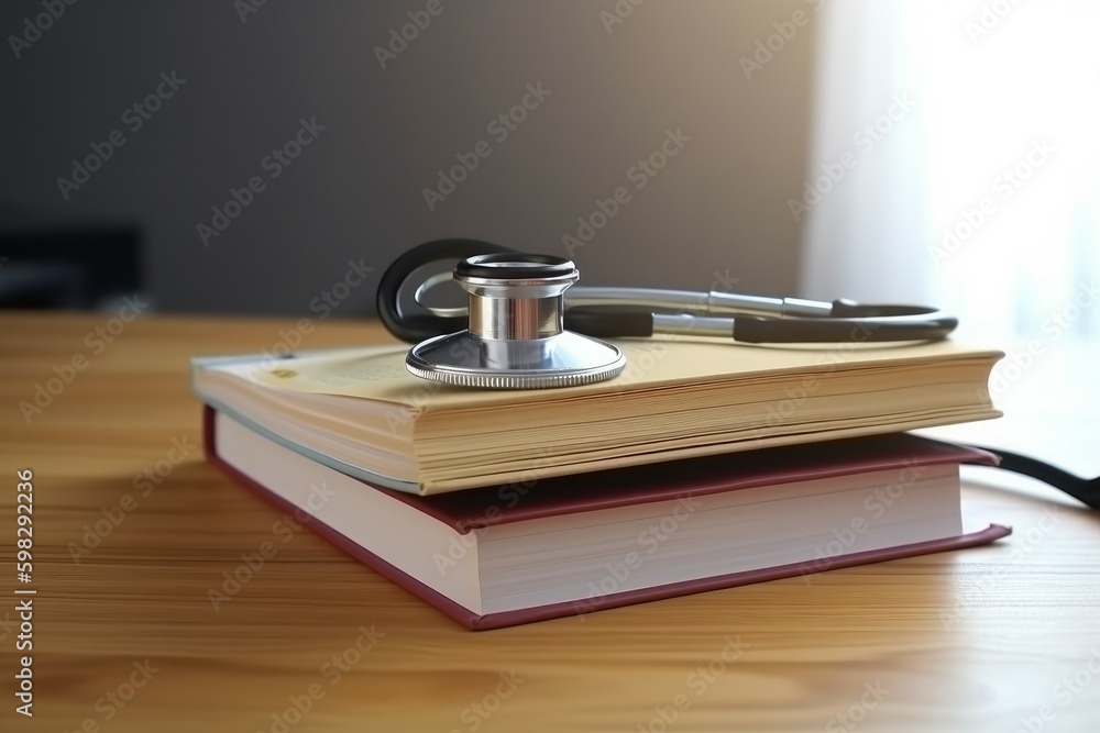 Student textbook stethoscope. Generate Ai Student textbook stethoscope. Generate Ai