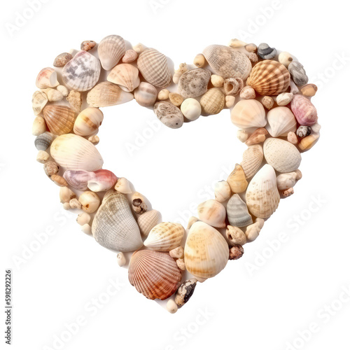 A Heart Shape Made Of Seashells On Isolated Tansparent Background Png. Generative AI