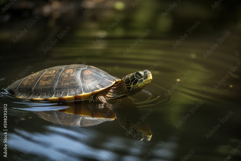 Fototapeta premium A turtle swimming in a pon