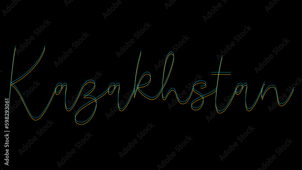 Glitch effect Country name kazakhstan with original flag color Text or Typography, Vector Illustration.