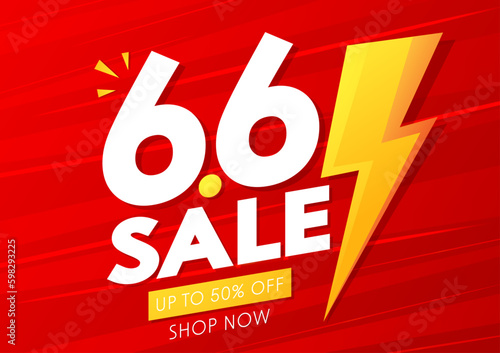 6.6 podium super sale banner template design for web or social media. Promotional Business Flash Sale Design. Vector May 6 Special Offer Illustration.
