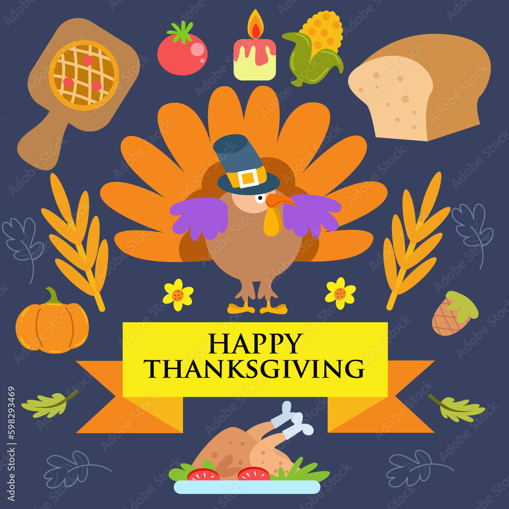 Thanksgiving turkey flat design illustration Thanksgiving turkey flat design illustration