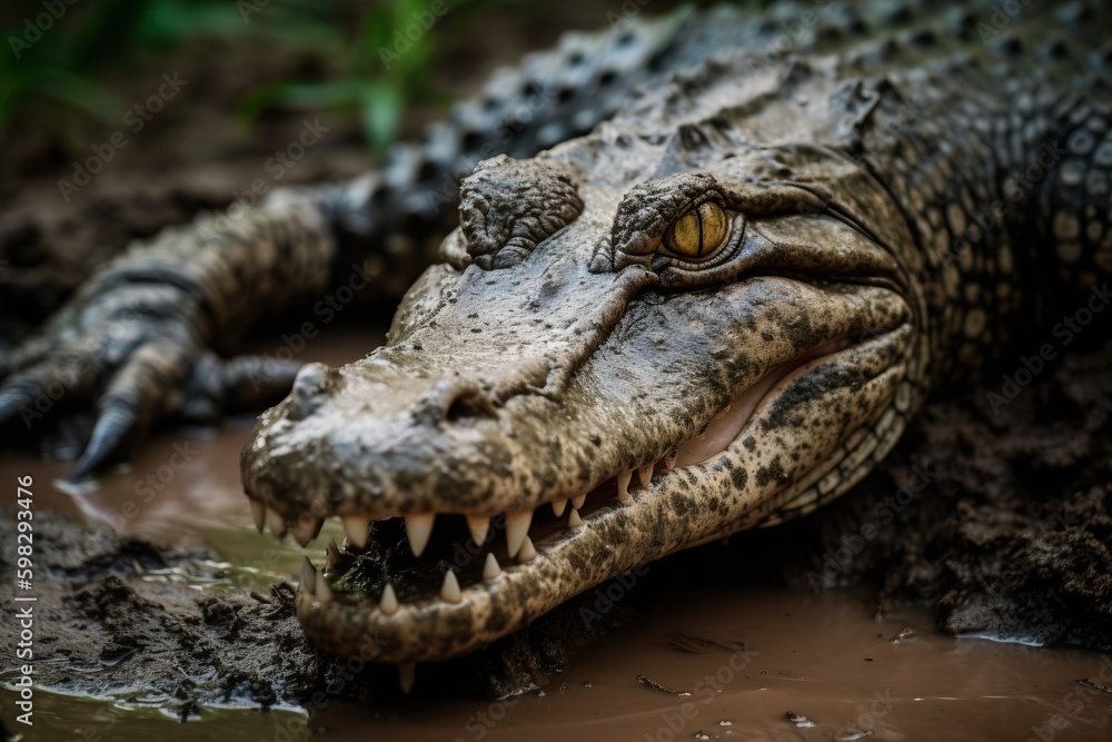 Fototapeta premium Alligator with a muddy snou