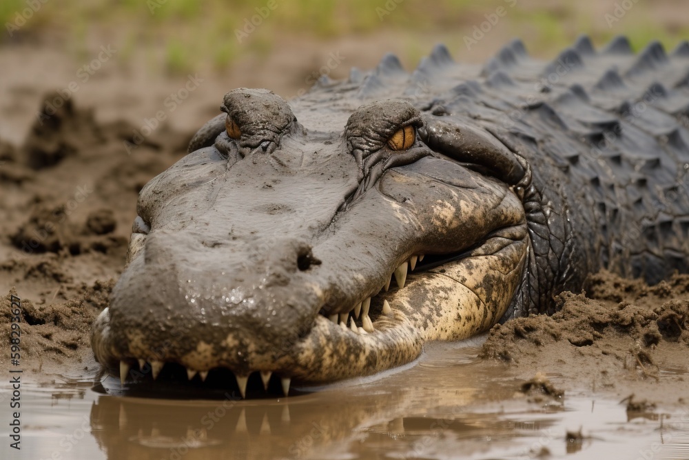 Obraz premium Alligator with a muddy snou