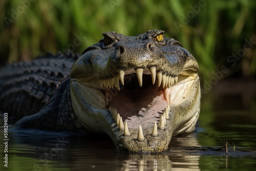 Alligator with its jaws wide ope