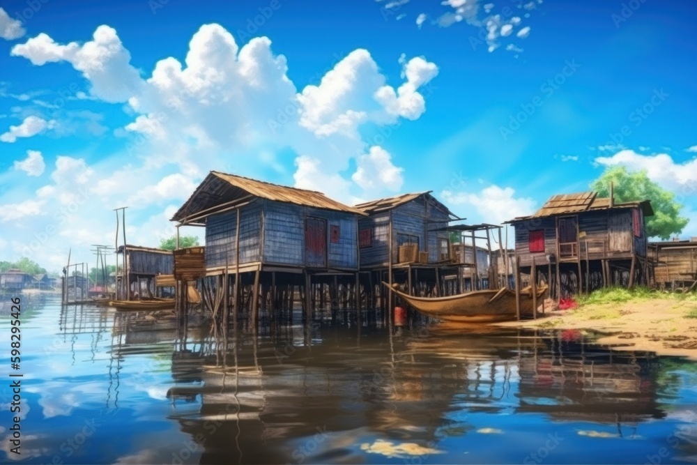Water village sea. Generate Ai