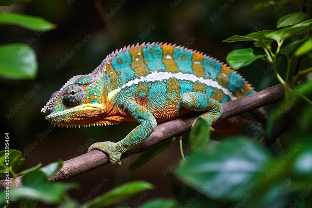 Chameleon changing color to match its surrounding Chameleon changing color to match its surrounding