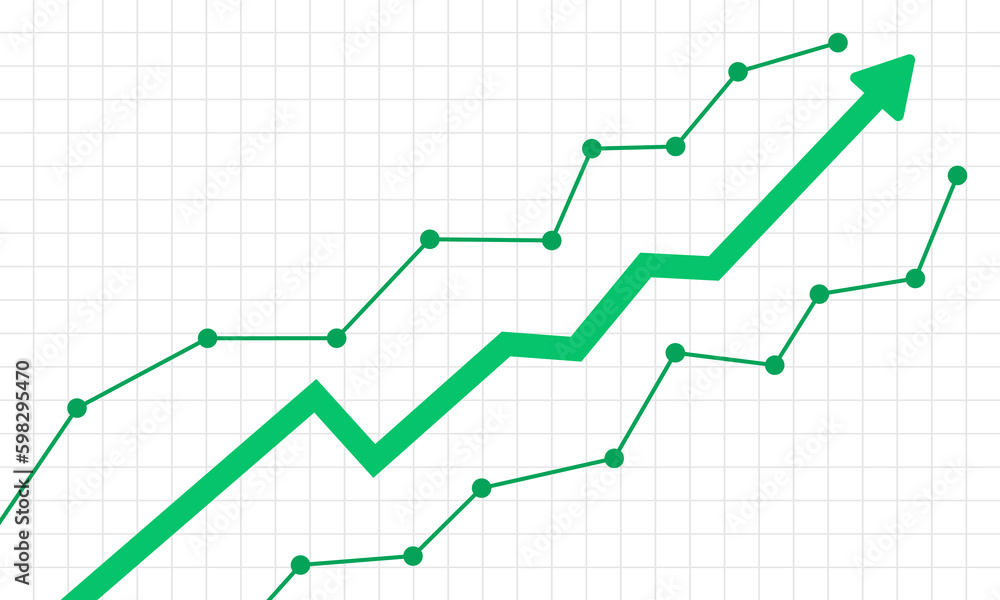 Financial graph growth up. Increase profit. Green arrow up. Success on economy or trade. Rise price. Financial graph growth up. Increase profit. Green arrow up. Success on economy or trade. Rise price.