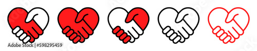 Abstract set with red and black handshakes heart vector icons. Sign friendship or partnership icons. Peace and love symbol. Sign agreement. 