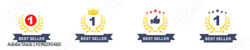 Set of golden best seller vector icons set. Best seller badge with laurel wreath. Vector 10 Eps.