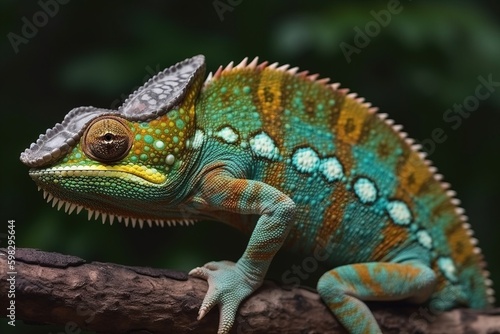 Chameleon changing color to match its surrounding © Dan