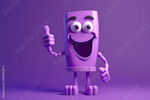 3d cartoon style thumbs up abstract character on purple background, created with Generative AI