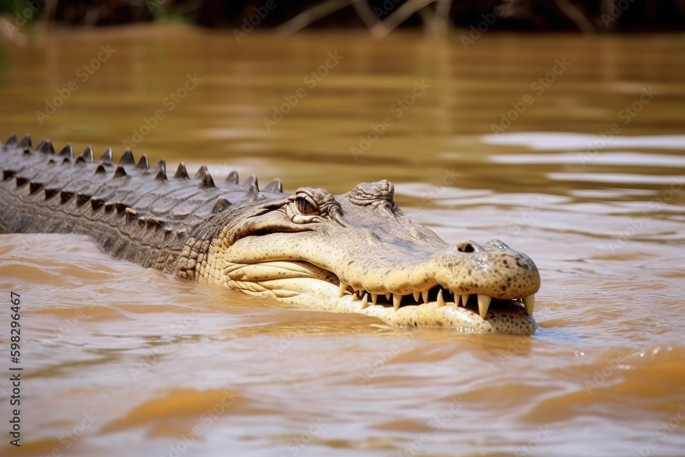 Fototapeta premium Crocodile floating in a rive