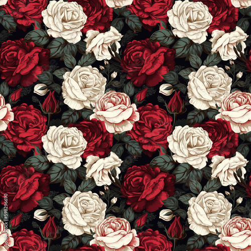 Seamless background of blooming roses. AI generated
