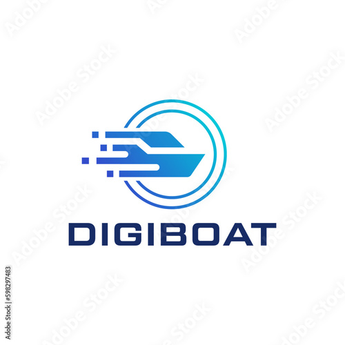 Modern logo combination of ship and digital. It is suitable for ship technology companies.