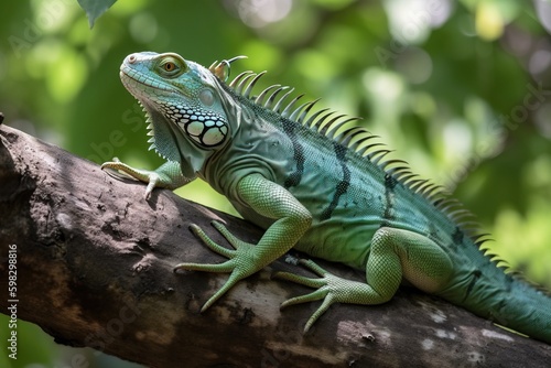 Green iguana perched on a tree branc © Dan