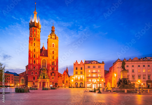 Krakow, Poland. Gothic historic charm shine at Cracovia's night scene. photo