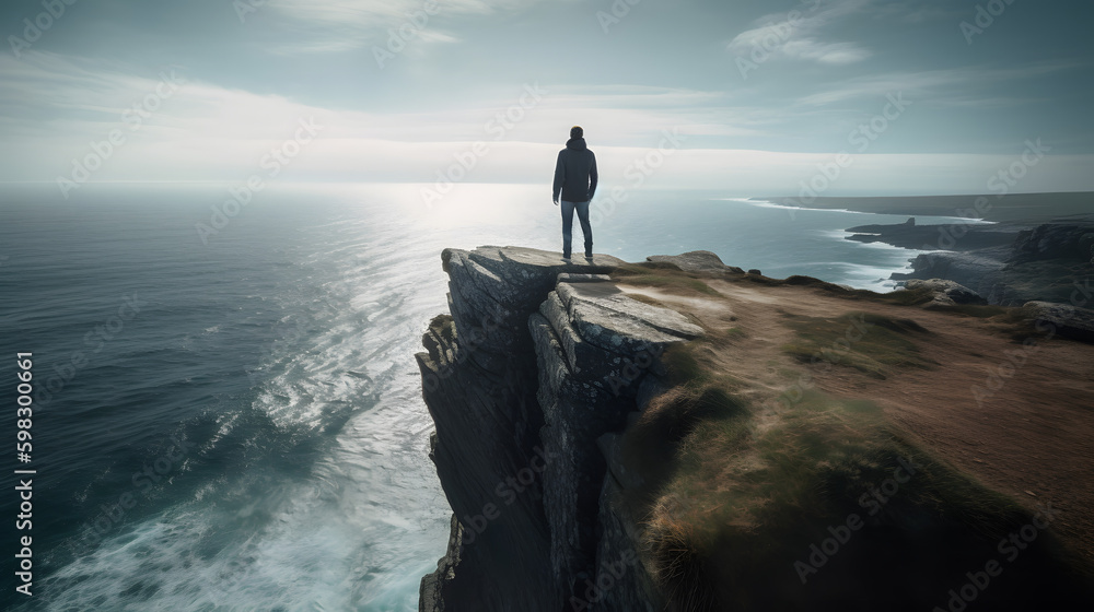 Person Standing on the Edge: A Thrilling Cliffside Adventure, generative AI Person Standing on the Edge: A Thrilling Cliffside Adventure, generative AI