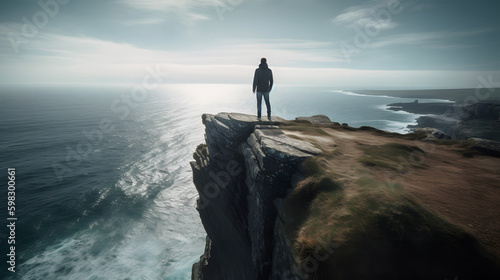 Person Standing on the Edge  A Thrilling Cliffside Adventure  generative AI