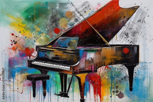 Fortepian abstrakcyjny kolorowy akrylowy malowany obraz Generative AI9876