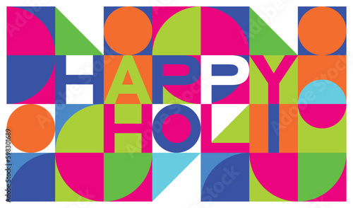 Happy holi poster, colour festival greeting, colour block background, pattern 