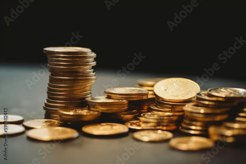 Wallpaper Mural A pile of gold coins symbolizes wealth and financial success. Prosperous economy and a thriving banking sector. Concepts of investment, currency, and savings. Personal business finance. Generative AI. Torontodigital.ca