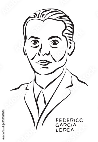 Federico Garcia Lorca pencil sketch illustration. Spanish poet, playwright, and theatre director. Poster, Wall Decoration, Postcard, Social Media Banner, Brochure Cover Design Background. Vector.