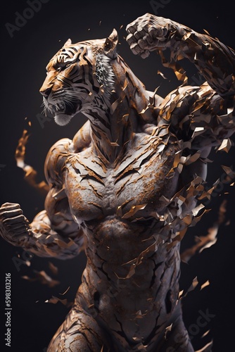 Sci-fi Cyberpunk King of Tiger with Human Anatomy. Generative ai
