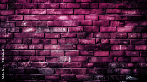 Viva Magenta toned colour grunge decorative brick wall background. Art rough stylized texture banner trendy color 2023. Grunge Viva Magenta color texture